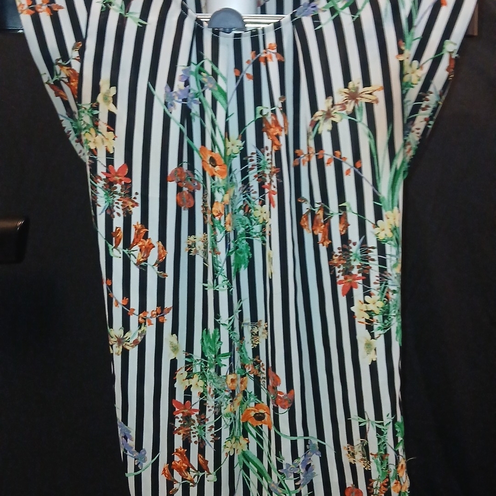 Sweet Rain Black and White Striped Floral Top